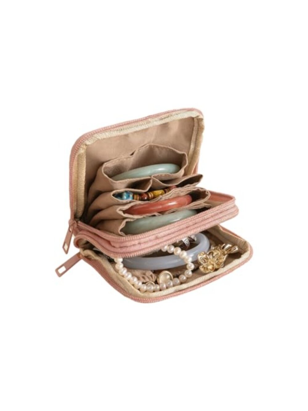 Travel Jewelry Case PU Leather Velvet Zip Organizer Pouch